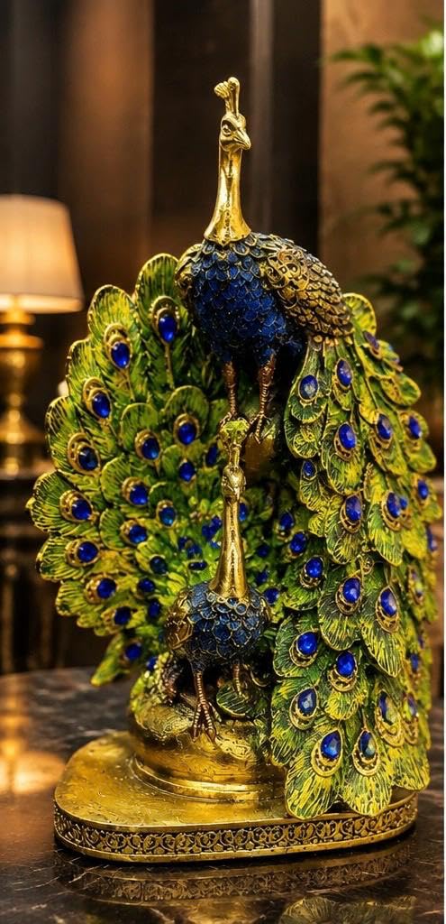 Decorative Peacock Couple Figurine Home Accents